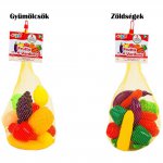 Műanyag gyümölcsök,- zöldségek hálóban